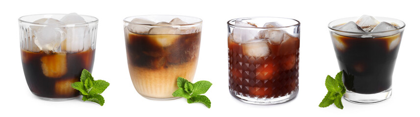 Iced coffee drinks isolated on white, set
