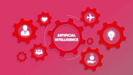 Artificial Intelligence concept with interconnected gears and icons technology innovation - Powered by Adobe