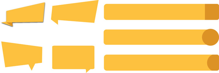 yellow geometric speech bubble label set, flat banner shapes, note tag callout vector png eps icons