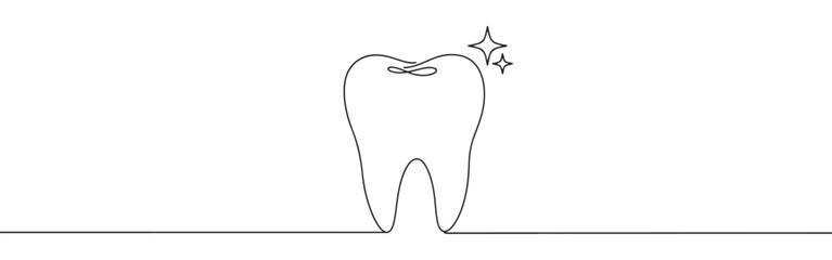 Continuous one line drawing of a sparkling, healthy tooth, symbolizing dental health, hygiene, and bright smiles.