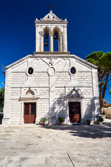 Orthodox chapel and stone marble tombs in a Greek cemetery in the mountains on the island of Crete