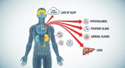 Lack of sleep affects hypothalamus, pituitary gland, adrenal glands, and liver