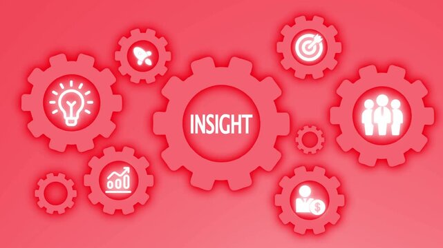 Red gears with white icons and the word INSIGHT in the center gear on a red gradient background