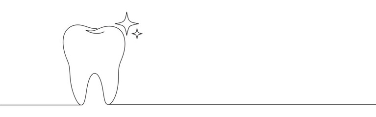 Continuous one line drawing of a sparkling, healthy tooth, symbolizing dental health, hygiene, and bright smiles.