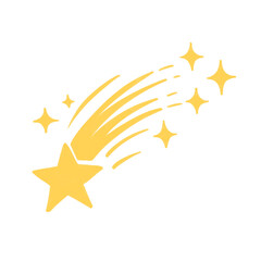 Bright yellow shooting star with sparkles and dynamic trail in bold, flat style for magical and celestial themes
