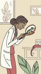 Veterinarian examining lizard with magnifying glass in clinic  