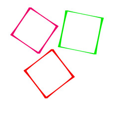Three colorful squares tilted on transparent background