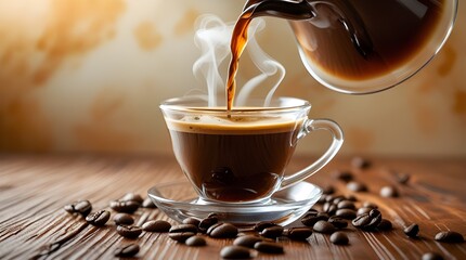 Artisan Coffee Pouring into Glass Cup with Steam