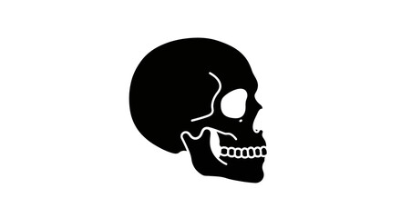 Illustration of a Black Skull in Profile View Against a White Background, a Symbol of Mortality and Danger