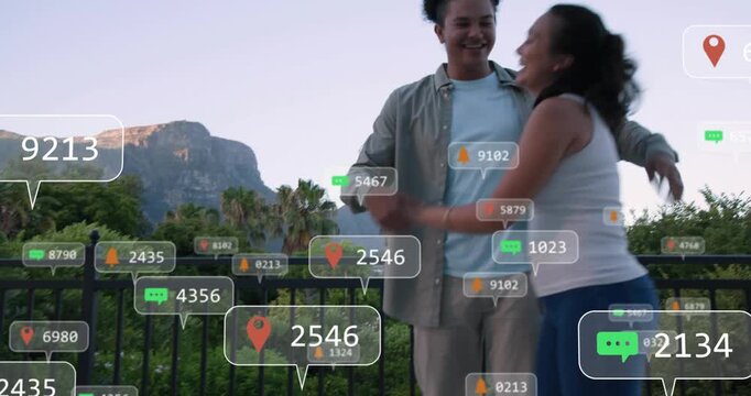Couple walking onto blanket as AR overlays appearing and interacting with markers for UI testing