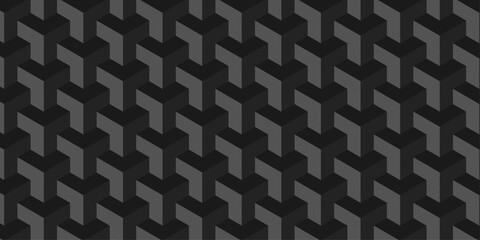 Minimal grid decorative wall vector box black and gray square grid vintage structure cube wallpaper decoration tiles and mosaic seamless pattern.	