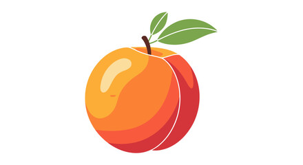Vibrant Peach Illustration with Green Leaves on White Background.
