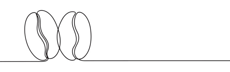 Obraz premium Continuous one line drawing of two interlocking coffee beans, symbolizing freshness, coffee culture, and quality beans.