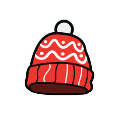 Red Knit Beanie Hat with Pom Pom, vector style &mdash; A Cozy Winter Accessory for Cold Days
