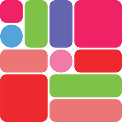 Modern geometric bento grid layout with rounded rectangles, button, and dynamic color blocks vector