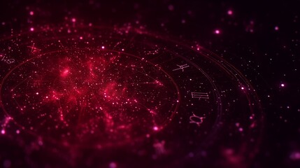 futuristic neon zodiac constellation with red and violet glowing cyber aura