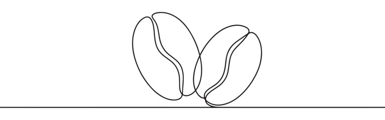 Continuous one line drawing of two interlocking coffee beans, symbolizing freshness, coffee culture, and quality beans.