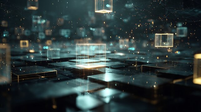 Deep Learning Layer Visualization Glowing Multi-Dimensional Grids In Futuristic Workspace Analysts Reviewing Floating Holographic Cubes, Glowing Network Connections, Cinematic Lighting With Re