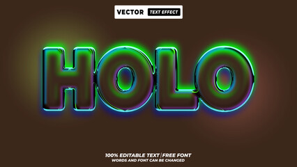 Holo fluid chrome colorful futuristic neon glow style 3d editable vector text effect. Bold, neon-colored gloss typography design for future innovation network branding. 