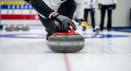Fototapeta premium Precision Launch: The Art of Delivering the Curling Stone