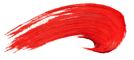 A vibrant, sweeping stroke of crimson paint