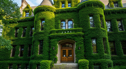 Historic University Building Covered in Lush Green Ivy - Ivy League Architecture