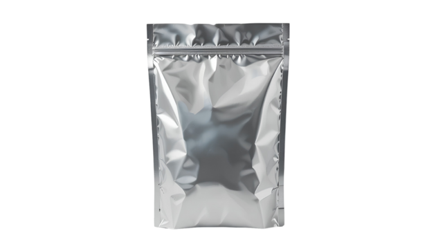 Silver Metallic Packaging Bag Vertical Sealed Rectangular Isolated Transparent PNG