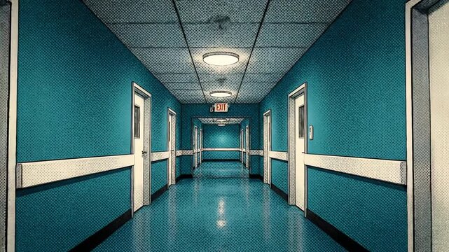 Empty Hospital Hallway with Retro Pop Art Comic Book Filter