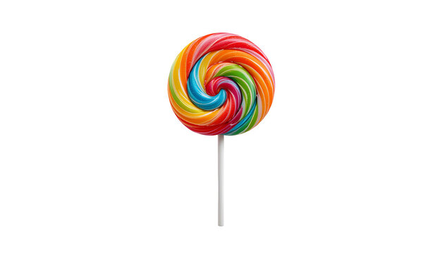 Rainbow Swirl Lollipop Colorful Candy Photorealistic Isolated Transparent PNG