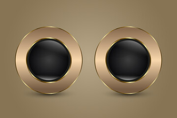 Two Luxury digital circle icon with a smooth black surface and shimmering gold outline. with Modern Elegant Button For Web, UI, UX, and Technology Element vector illustration
