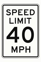 A clear, 40 MPH speed limit sign, black text on white with a black border.