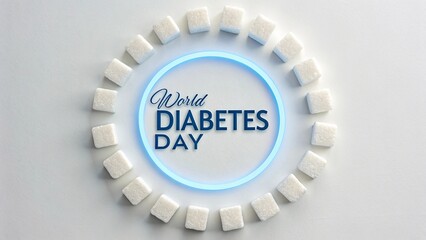 A glowing blue circle symbol placed on clean white background representing unity, diabetes awareness, global health message, and medical wellness for World Diabetes Day creative visuals.
