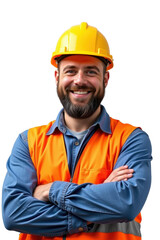 Smiling Construction Worker in Hard Hat Safety Vest at Job Site Professional Portrait in Industrial Environment