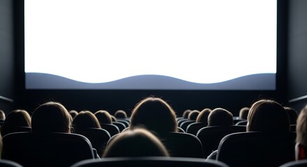 Obraz premium Audience Watching Movie in Dark Theater with Large Screen and Silhouettes