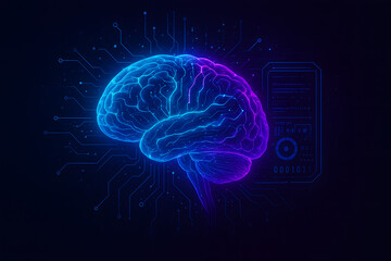 Obraz premium Digital Brain Concept: An illuminating representation of the human brain, interwoven with technological circuitry, sparking imagination about the future of intelligence.
