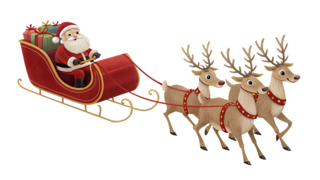 Santa claus riding sleigh with reindeer christmas gifts holiday season festive illustration vector graphic - Powered by Adobe