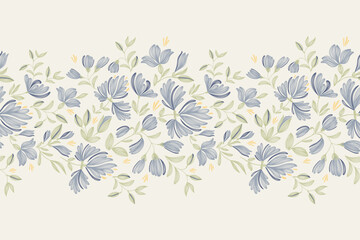 Minimal Floral pattern seamless paisley embroidery texture pink coneflower flower motifs. Vintage ikat style vector illustration design hand drawn .