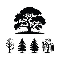Silhouette Assortment of Different Kinds of Trees Forest Nature Artistic Design Element