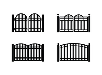 Four Black and White Gate Designs, Isolated Illustrations Showcasing Security and Architectural Details