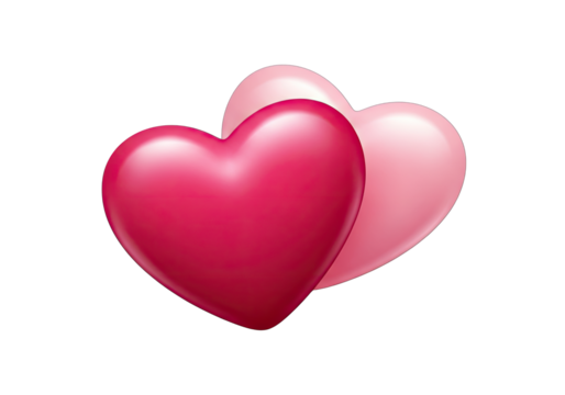 Glossy Pink Heart Duo Isolated with Transparent Background for Romantic Designs