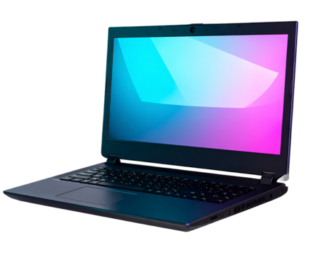  Closed Gaming Laptop with Colorful Edge Glow, Side View, Isolated on Transparent Background