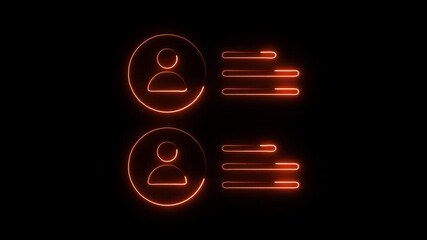 Neon glowing user profile icons with loading bars on black background digital animation representing data loading - Powered by Adobe