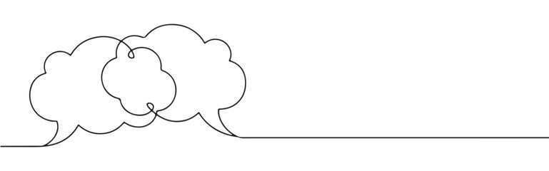 Continuous one line drawing of two cloud speech bubbles, symbolizing communication, conversation, discussion, and dialogue.