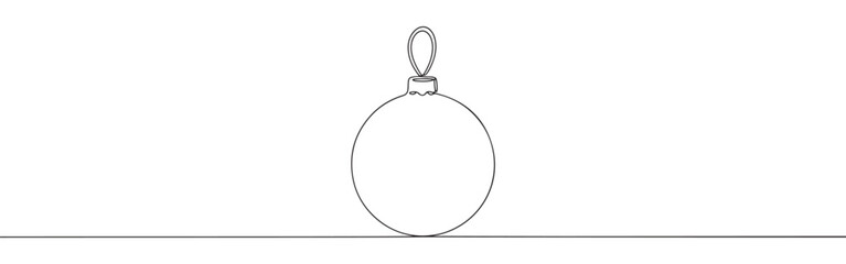 Continuous one line drawing of a simple, round Christmas ornament, symbolizing holidays, decoration, and festive cheer.