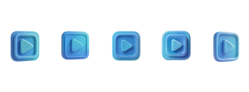 Soft 3D Claymorphic Play Button Tile Icon, Neumorphic, Transparent Background