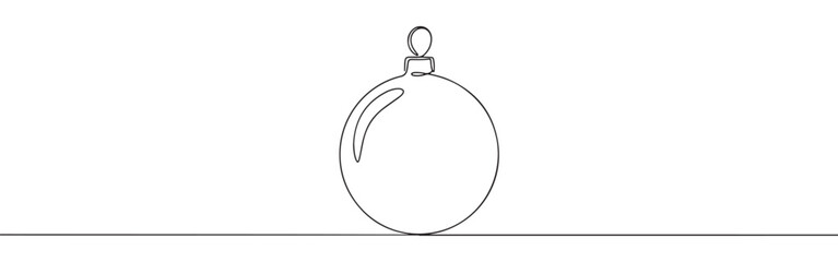 Continuous one line drawing of a simple, round Christmas ornament, symbolizing holidays, decoration, and festive cheer.