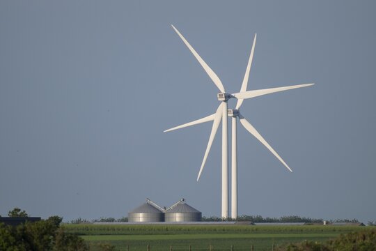 Wind turbines and biogas plant, Ringk&oslash;bing Fjord, Denmark