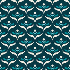 Abstract Geometric Figure Seamless Pattern in Teal and White for Textile