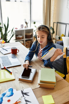 Gen Alpha girl enjoys creative activities at home while listening to music