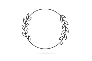 Obraz premium Hand drawn botanical wreath frame with simple leaves, circular border element on transparent background